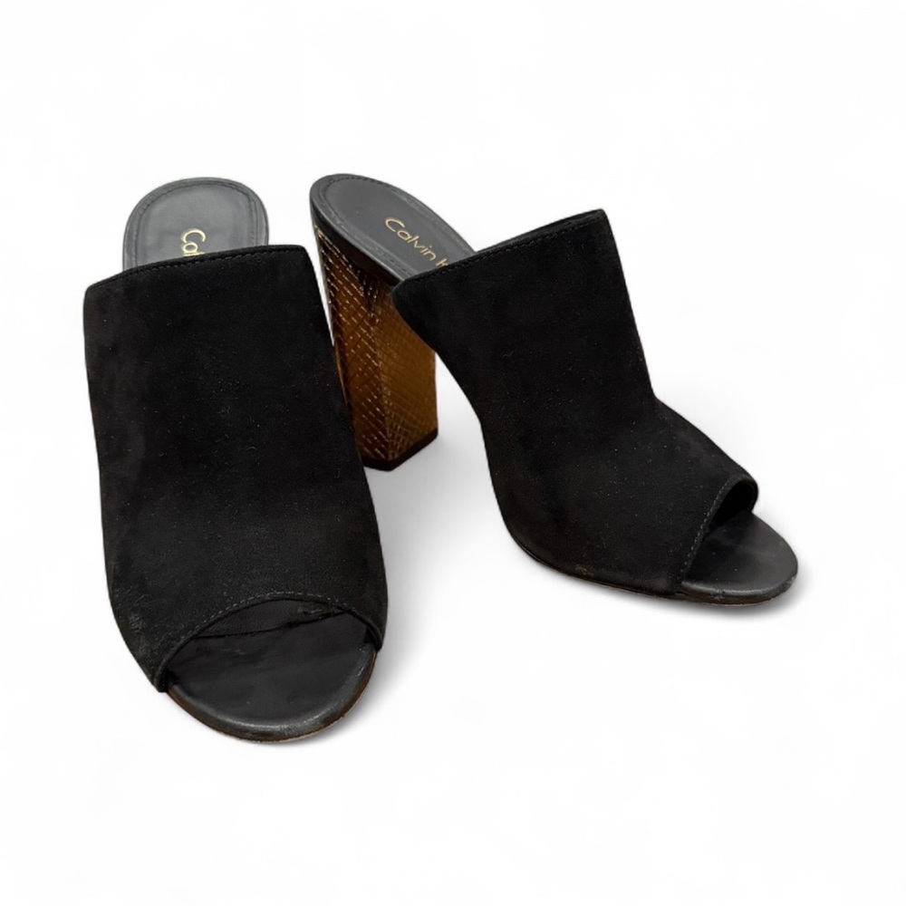 Nica Black Suede Open-Toe Block Heel Mules